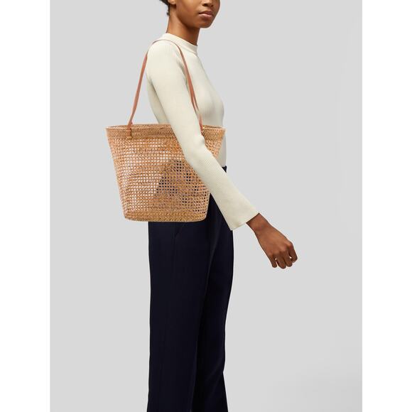 NWT Bembien Women's Brown Raffia Leather Trim Dual Shoulder Straps Tote Bag - Picture 2 of 6